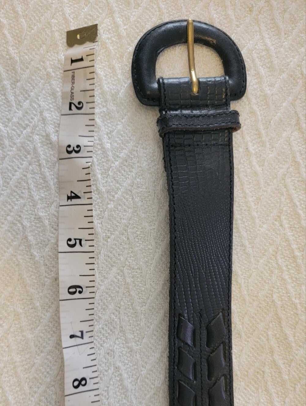 Vintage LIZ CLAIBORNE Black Genuine Leather Braid Belt with Brass-Tone Buckle
